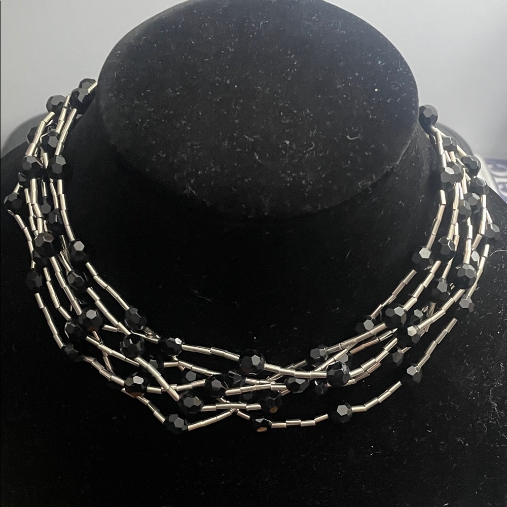 Elegant Black and Silver Beaded Necklace